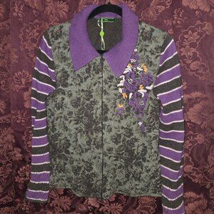 Oilily Lacey Bottom Long Sleeve Wool Blend Cardigan Sweater Woman's Size XL